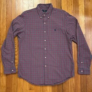 Polo by Ralph Lauren Men's Large Checkered Red and Blue Long-Sleeved Dress Shirt